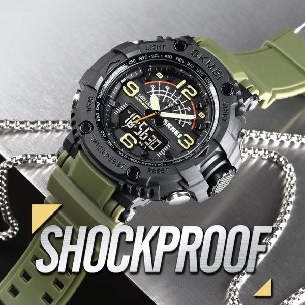 SKMEI 1617 Military 3 Time Big Dial Fashion Sport Digital  Analog Wristwatch For Men - Green - Image 2