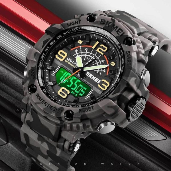 SKMEI 1617 Military 3 Time Big Dial Fashion Sport Digital  Analog Wristwatch For Men - Grey - Image 2