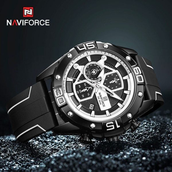 NAVIFORCE NF8018T Modern Casual Design Multi-function Silicone Strap Chronograph Watch For Men- Black - Image 3