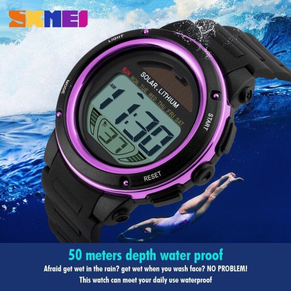 SKMEI 1096 Small Dial Solar Powered Digital Chronograph Sporty Watch - Purple - Image 2