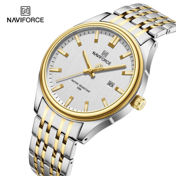 NaviForce NF8039 Simple Business Fashion Quartz Date Display Stainless Steel Watch For Men - White/Golden