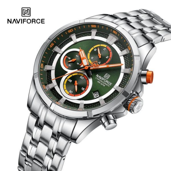 NaviForce NF8046 Business Chronograph Lumnious Date Display Stainless Steel Watch For Men - Green/Silver