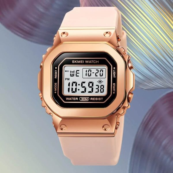 SKMEI 1796 Fashion Digital LED Light Display Multifunction Unisex Rectangle Dial Shape Watch - Pink