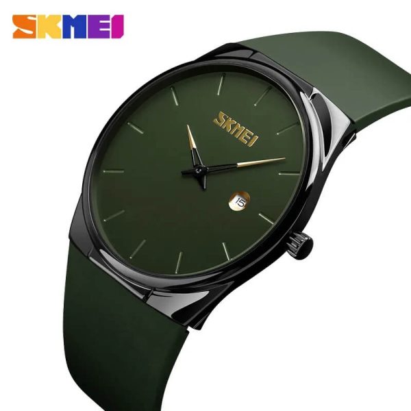 SKMEI 1509 Casual Super Slim Dial Date Display Silicon Strap Quartz Watch For Men - Green