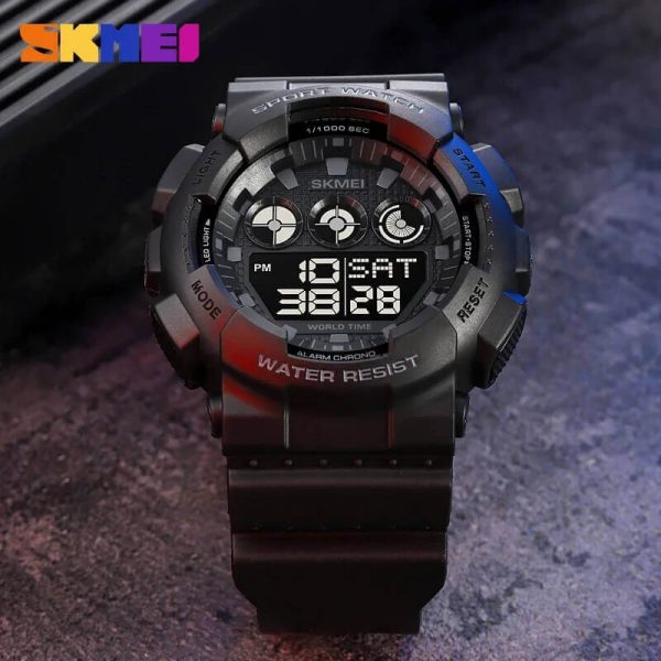 SKMEI 1857 Men's Sports LED Light Digital Military Chronograph World Time Watch - Black - Image 2