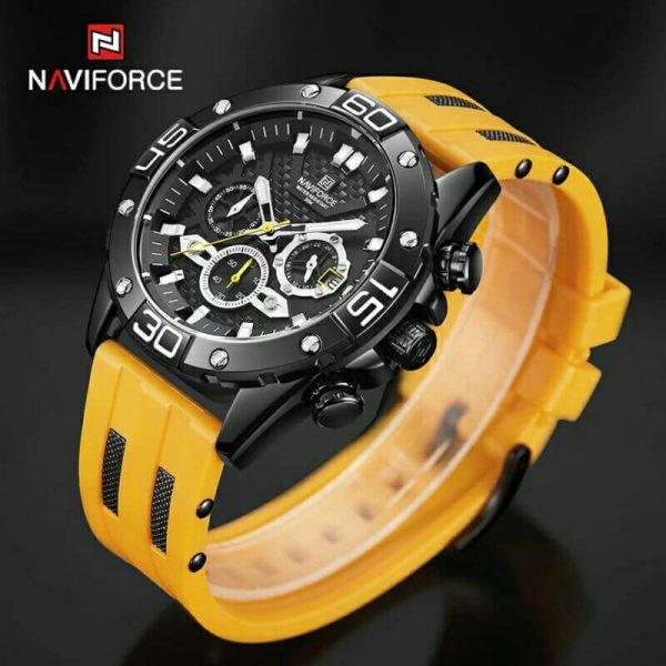 NAVIFORCE NF8019T Men's  Multifunction Luminous Silicone Strap Chronograph Quartz Watch - Black/Yellow - Image 3