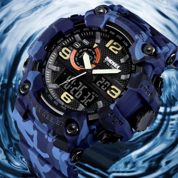 SKMEI 1520 New Multifunction LED Light Waterproof Dual Display Sport Watch For Men - Blue - Image 3