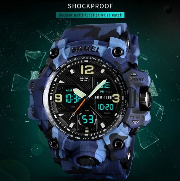 SKMEI 1155 Military Dual Time Multifunction Sporty Waterproof Mud Master Watch for Men - Blue - Image 3