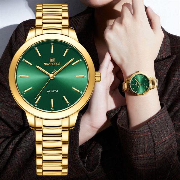 NaviForce NF5025 Women's Simplicity Casual Stainless Steel Quartz Watch - Green/Golden - Image 2