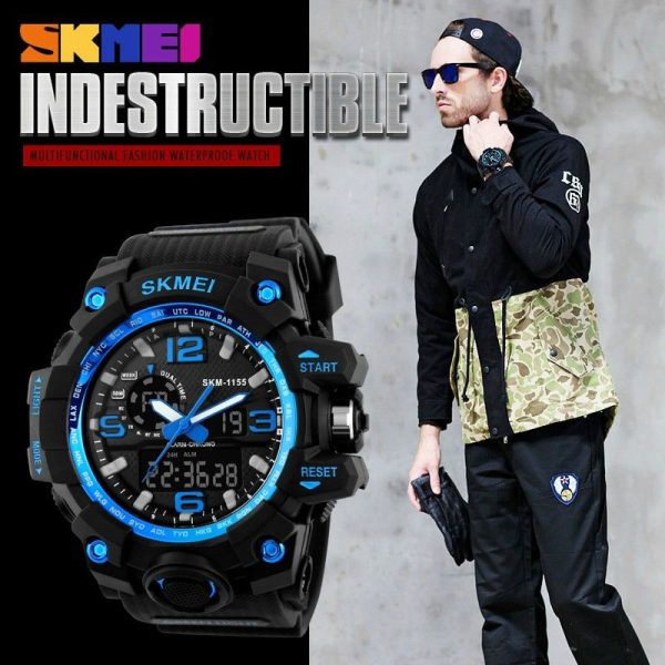 SKMEI 1155 Military Dual Time Multifunction Sporty Waterproof Mud Master Watch for Men - Blue/Black - Image 2