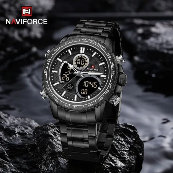 NAVIFORCE NF9182 Multi-Function Digital/Analog Casual Steel Watch For Men - Black - Image 3