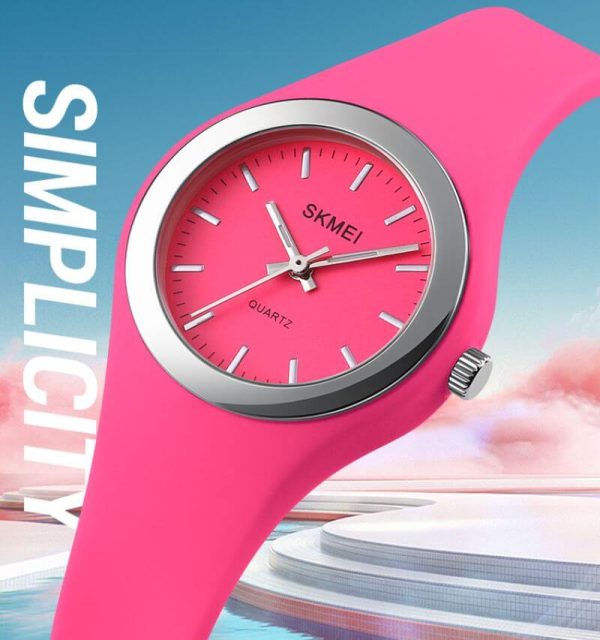 SKMEI 1722 Simple Design  Luxury Analog Silicone Strap Wrist Watch For Women - Pink - Image 3