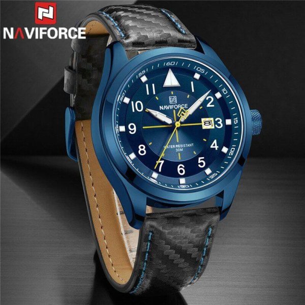 NaviForce NF8022 Men's Date Function Casual Leather Strap With Luminous Quartz Watch - Blue - Image 2