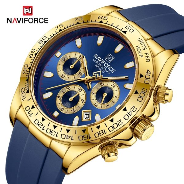 NaviForce NF8054 Luxury Fashion Chronograph Date Display Silicon Strap Watch For Men - Blue/Golden