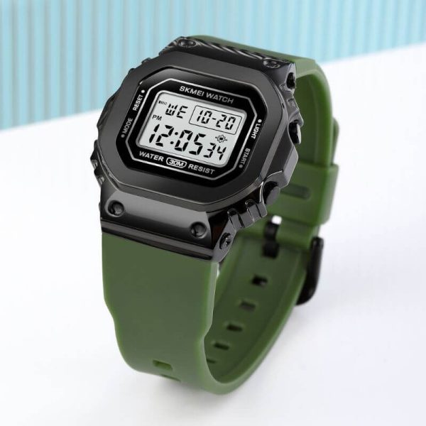 SKMEI 1796 Fashion Digital LED Light Display Multifunction Unisex Rectangle Dial Shape Watch - Green