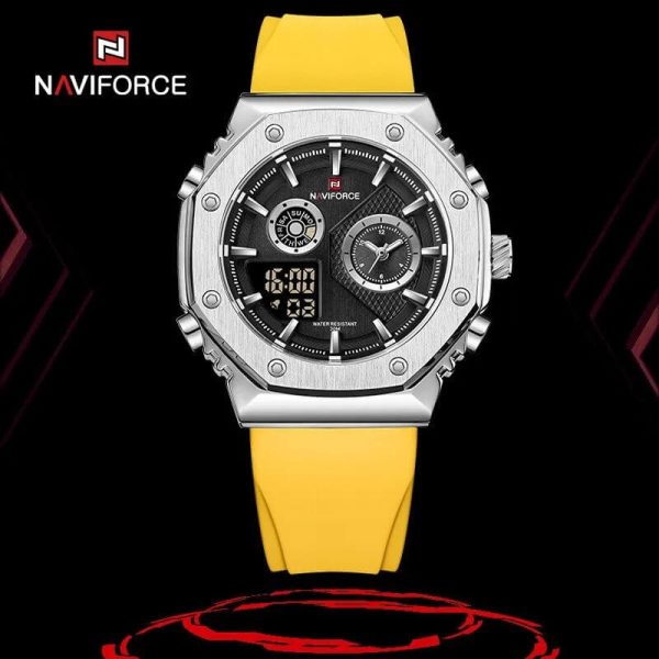 NaviForce NF9216T Men's Dynamic Dual Display Polygonal Bezel Luminous Silicone Strap Watch - Yellow - Image 2