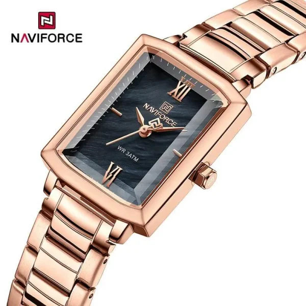 NF5039 Women's Classic Roman Numerial Square Dial Stainless Steel Watch - Black/Rosegold