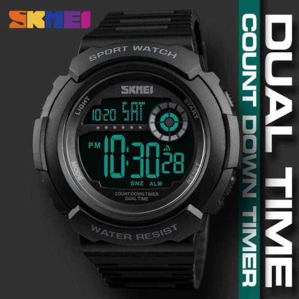 SKMEI 1367 Men's Sports Dual Time Daily Alarm Digital Chronograph Countdown Calendar Waterproof Backlight Watch - Black - Image 2