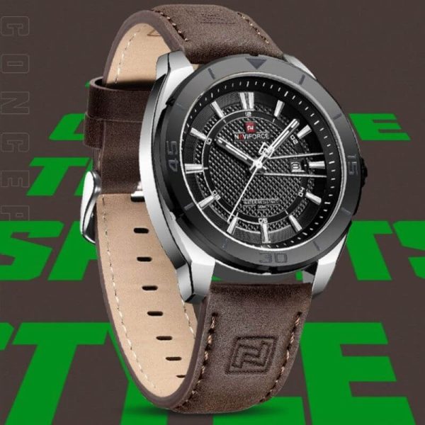 NaviForce NF9209 Fashion Sport Creative Design Date Display Luminous Leather Strap Quartz Watch For Men - Brown - Image 4