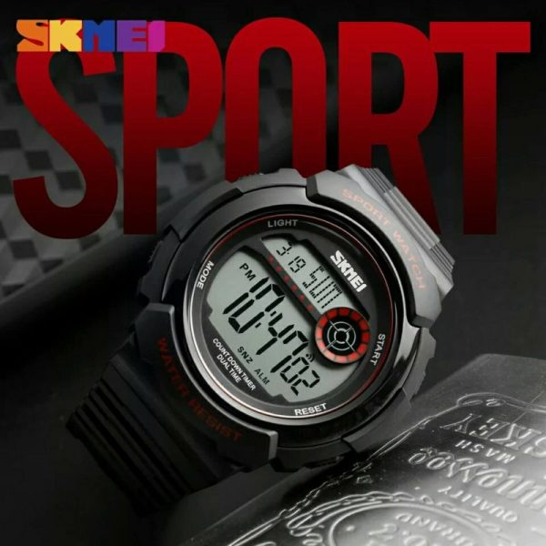 SKMEI 1367 Men's Sports Dual Time Daily Alarm Digital Chronograph Countdown Calendar Waterproof Backlight Watch - Black/Red - Image 2