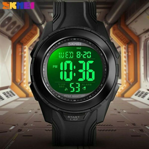 SKMEI 1503 Men Fashion Sport Waterproof Luminous Display Digital Chrono Countdown Military Wrist Watch - Black - Image 3