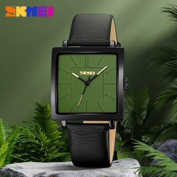 SKMEI 2032 Minimalist Design Casual Square Shape Dial Leather Strap Watch For Women - Green/Black - Image 2