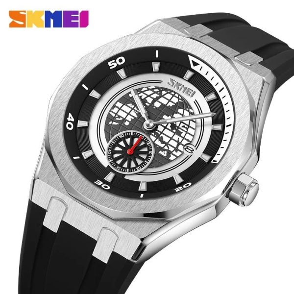 SKMEI 9329 Men's Sports Date Display Silicone Strap Luminous Pointer Watch - Black/Silver