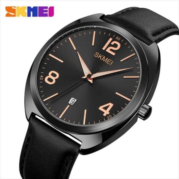 SKMEI 1891 Men's Business Date Display Leather Strap Casual Watch - RoseGold/Black