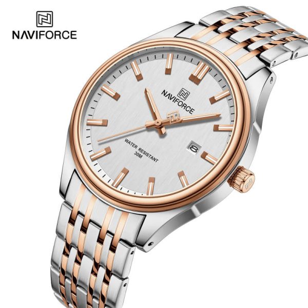 NaviForce NF8039 Simple Business Fashion Quartz Date Display Stainless Steel Watch For Men - White/Rosegoldr