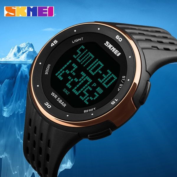 SKMEI 1219 Digital EL Light Complete Calendar Multifunction Alarm Sport Wristwatch For Men - Rosegold/Black - Image 2