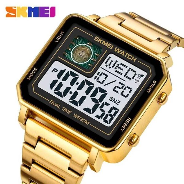 SKMEI 2033 Men's Electronic Multifunction Fashion Open Chip Trend Chronograph Watch - Golden