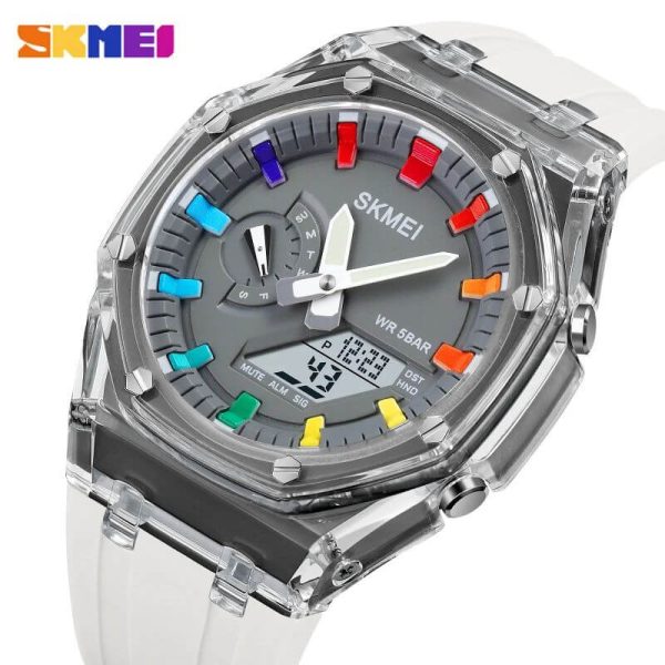 SKMEI 2100 Digital Watch Colorful LED Display Shock Resistant Outdoor Watch For Men - Grey/White