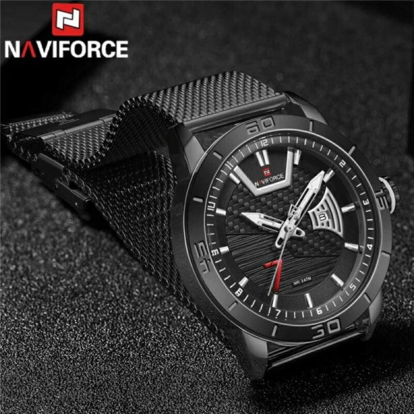 NAVIFORCE NF9155A Stainless Steel Mesh Date Function Luxury Watch For Men – Black - Image 2