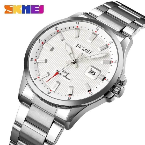 SKMEI 1654 Fashion Casual Lumnious Date Display Stainless Steel Analog Watch For Men - Silver