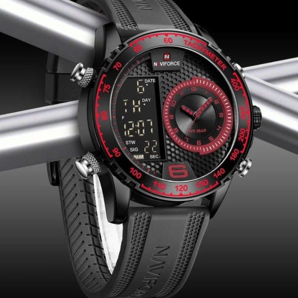 NaviForce NF9199T Men's Creative Silicon Strap Luminous Dual Display Compete Calendar Watch - Red - Image 3