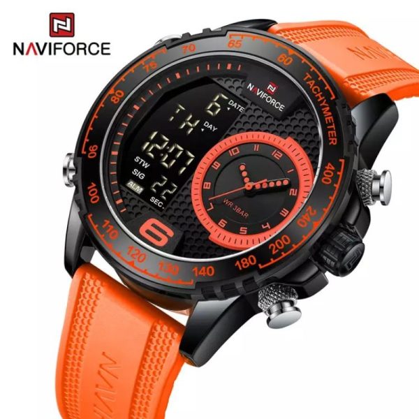 NaviForce NF9199T Men's Creative Silicon Strap Luminous Dual Display Compete Calendar Watch - Orange