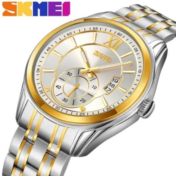 SKMEI 9319 Men's Business Elegant Casual Lumnious Date Display Stainless Steel Analog Watch - Silver/Golden