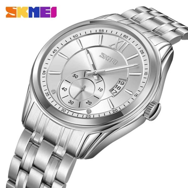 SKMEI 9319 Men's Business Elegant Casual Lumnious Date Display Stainless Steel Analog Watch - Silver