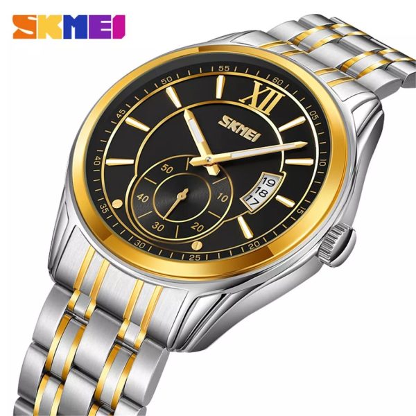 SKMEI 9319 Men's Business Elegant Casual Lumnious Date Display Stainless Steel Analog Watch - Golden/Black