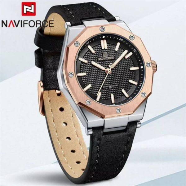 NaviForce NF5026 Elegant Casual Polygonal Bezel Luminous Leather Strap Quartz Wristwatch For Women - Black - Image 2