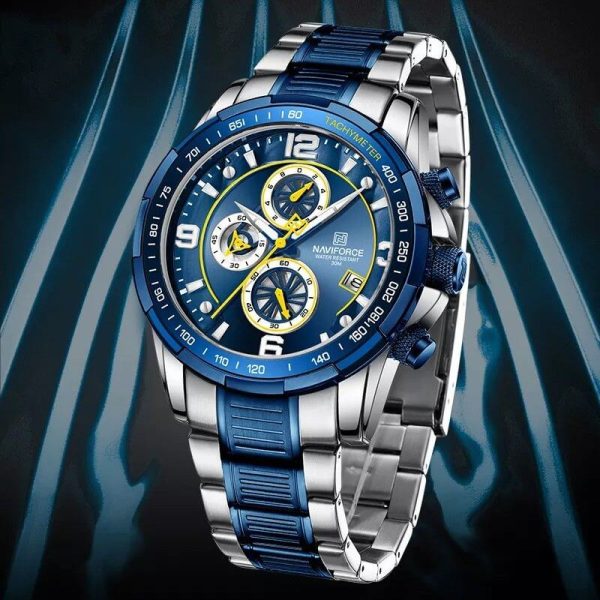 NaviForce NF8020 Fashion Multifunction Chronograph Date Display Stainless Steel Wristwatch For Men - Silver/Blue - Image 3