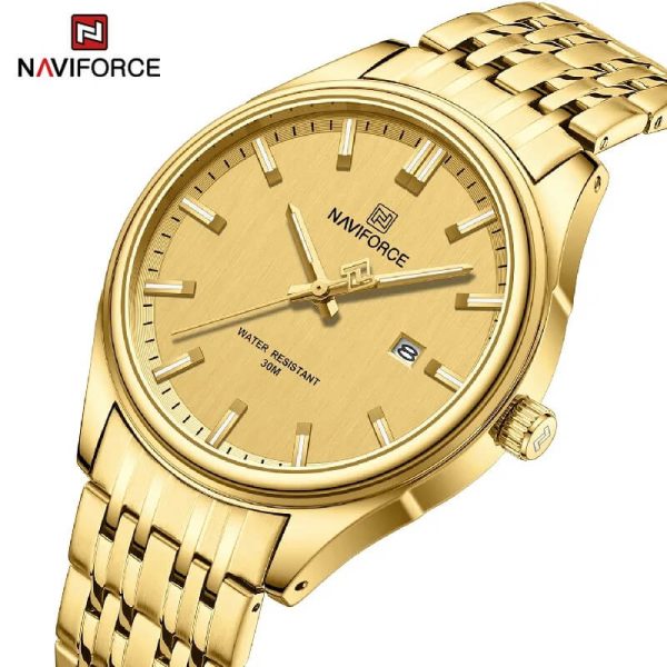 NaviForce NF8039 Simple Business Fashion Quartz Date Display Stainless Steel Watch For Men - Golden