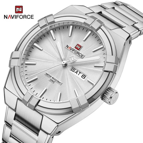 NaviForce NF9218 Fashion Simple Elegant Stainless Steel Day Date Display Watch For Men - Silver