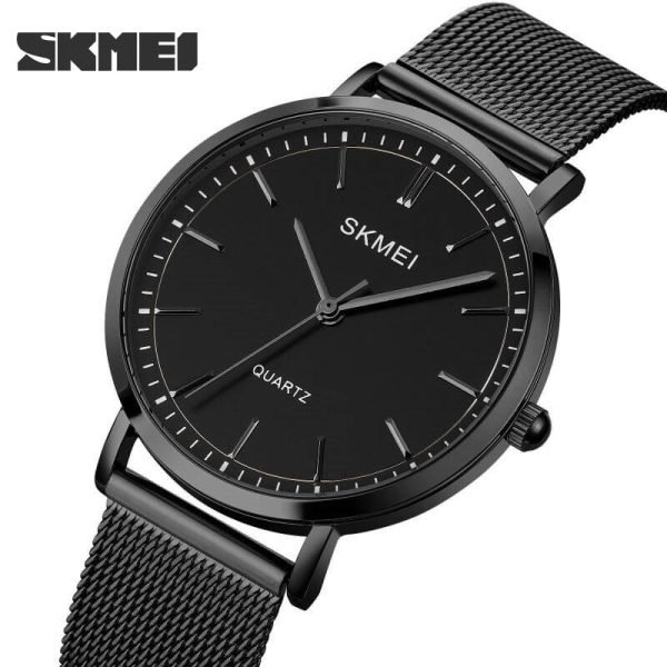 SKMEI 1664 Men's Minimalist Elegant Thin Stainless Steel Mesh Analog Watch - Black