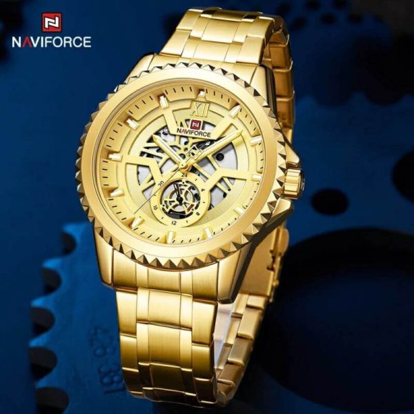 NAVIFORCE NF9186 Multifunction Stainless Steel Analog Wrist Watch For Men - Golden - Image 2