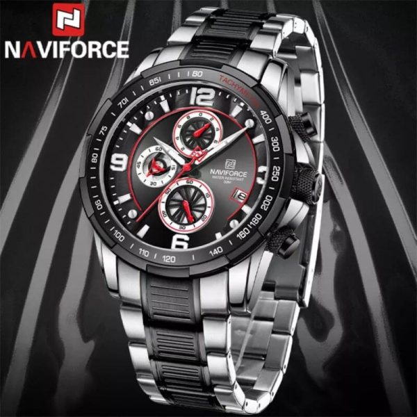 NaviForce NF8020 Fashion Multifunction Chronograph Date Display Stainless Steel Wristwatch For Men - Silver/Black - Image 3