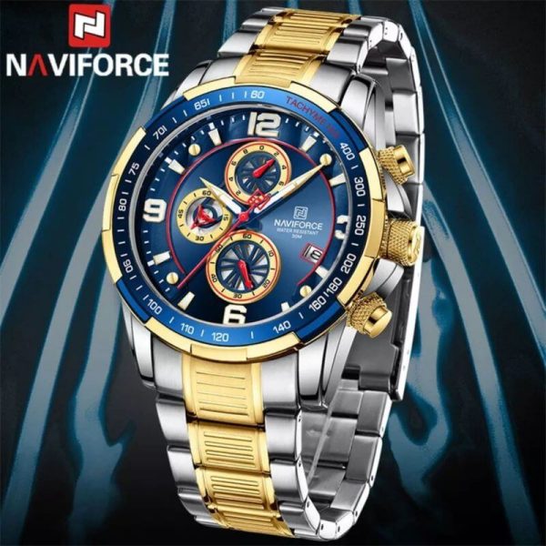 NaviForce NF8020 Fashion Multifunction Chronograph Date Display Stainless Steel Wristwatch For Men - Blue/Golden - Image 3