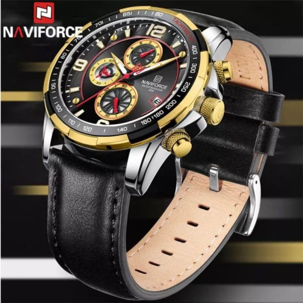 NaviForce NF8020 Fashion Multifunction Chronograph Date Display Leather Strap Wristwatch For Men - Black - Image 2