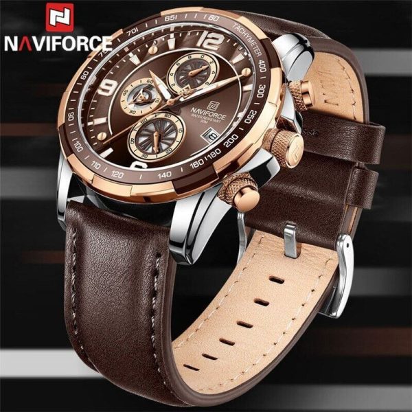 NaviForce NF8020 Fashion Multifunction Chronograph Date Display Leather Strap Wristwatch For Men - Brown - Image 3