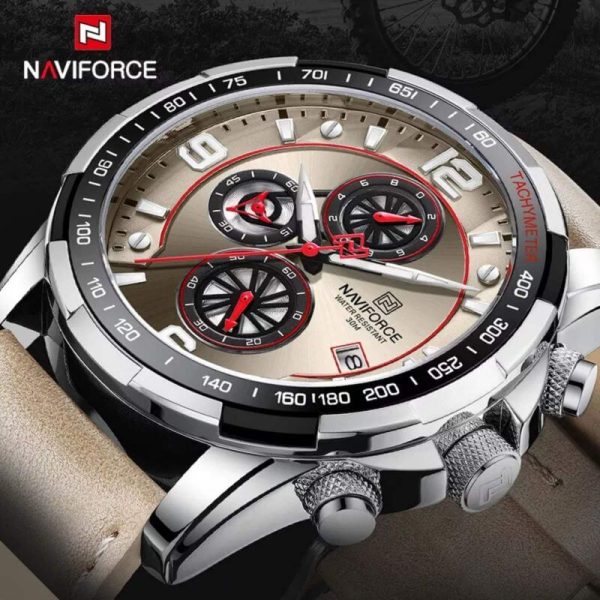 NaviForce NF8020 Fashion Multifunction Chronograph Date Display Leather Strap Wristwatch For Men - Grey - Image 2